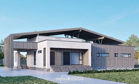 170-011-Л Проект одноэтажного дома, современный коттедж из кирпича Липецк | Проекты домов от House Expert