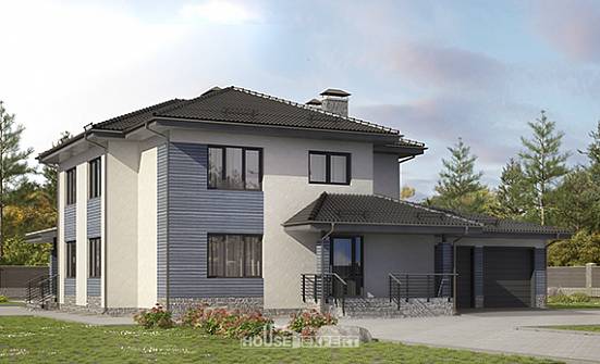 340-005-П Проект двухэтажного дома и гаражом, классический домик из блока Липецк | Проекты домов от House Expert