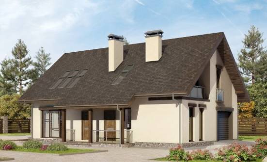 185-005-Л Проект двухэтажного дома с мансардой и гаражом, простой домик из поризованных блоков Липецк | Проекты домов от House Expert