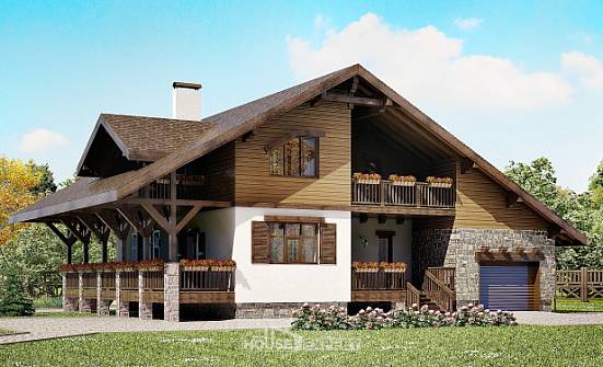 220-005-П Проект двухэтажного дома мансардой, гараж, современный коттедж из кирпича Липецк | Проекты домов от House Expert