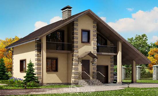 150-003-П Проект двухэтажного дома мансардный этаж и гаражом, бюджетный коттедж из пеноблока Елец | Проекты домов от House Expert