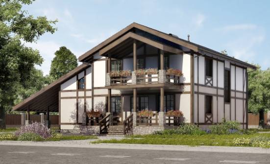 250-002-П Проект двухэтажного дома мансардой, гараж, современный домик из кирпича Елец | Проекты домов от House Expert
