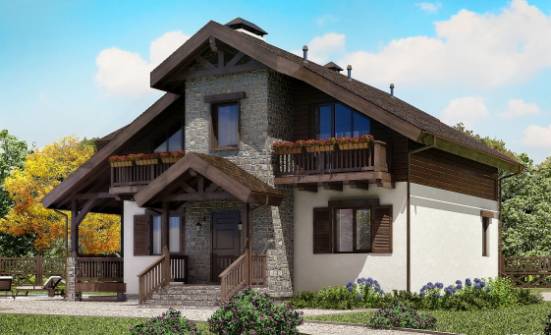 150-004-Л Проект двухэтажного дома с мансардой, недорогой коттедж из пеноблока Елец | Проекты домов от House Expert