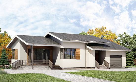 135-002-П Проект одноэтажного дома, гараж, красивый загородный дом из поризованных блоков Елец | Проекты домов от House Expert