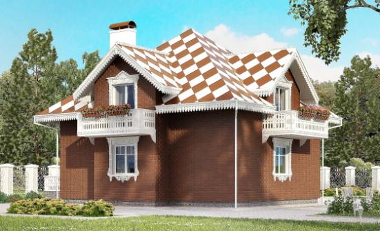 155-003-Л Проект двухэтажного дома с мансардой и гаражом, скромный коттедж из газосиликатных блоков Липецк | Проекты домов от House Expert
