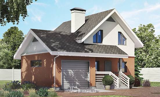 120-002-Л Проект двухэтажного дома мансардой и гаражом, классический домик из бризолита Елец | Проекты домов от House Expert