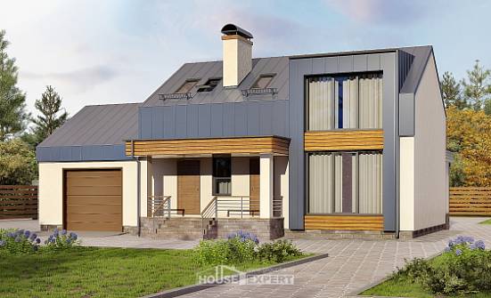 150-015-П Проект двухэтажного дома с мансардой и гаражом, бюджетный домик из арболита Липецк | Проекты домов от House Expert