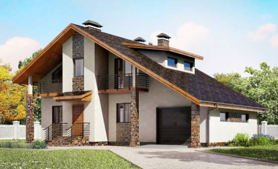 180-008-П Проект двухэтажного дома с мансардой, гараж, просторный домик из арболита Елец | Проекты домов от House Expert