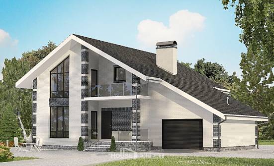 180-001-П Проект двухэтажного дома мансардой и гаражом, небольшой домик из керамзитобетонных блоков Елец | Проекты домов от House Expert
