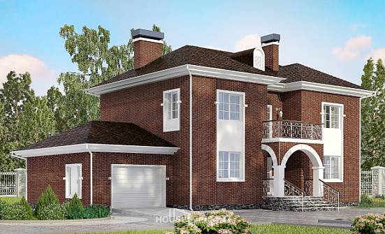 180-006-Л Проект двухэтажного дома и гаражом, классический загородный дом из кирпича Елец | Проекты домов от House Expert