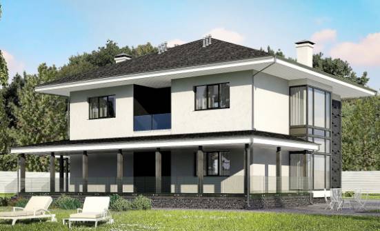 245-002-П Проект двухэтажного дома и гаражом, красивый коттедж из блока Елец | Проекты домов от House Expert