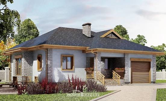 130-006-П Проект одноэтажного дома, гараж, недорогой домик из газобетона Липецк | Проекты домов от House Expert