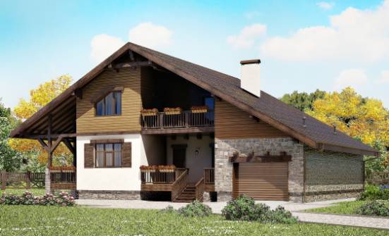 220-005-П Проект двухэтажного дома мансардой, гараж, современный коттедж из кирпича Липецк | Проекты домов от House Expert