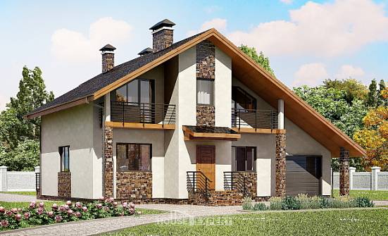 180-008-П Проект двухэтажного дома с мансардой, гараж, просторный домик из арболита Елец | Проекты домов от House Expert