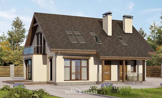 155-012-Л Проект двухэтажного дома с мансардой, недорогой загородный дом из теплоблока Елец | Проекты домов от House Expert