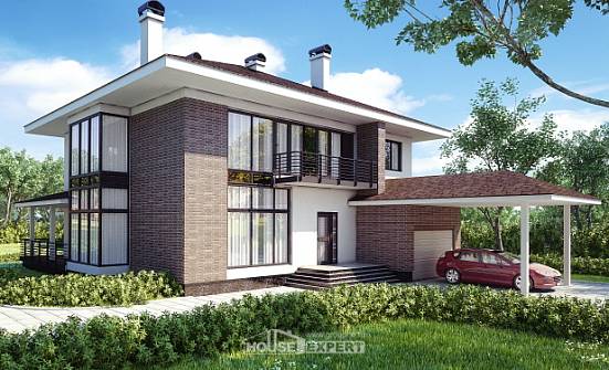340-001-П Проект двухэтажного дома и гаражом, большой дом из кирпича Липецк | Проекты домов от House Expert
