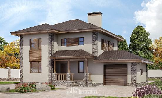 185-004-П Проект двухэтажного дома, гараж, классический домик из теплоблока Елец | Проекты домов от House Expert