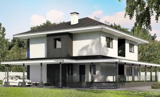 245-002-П Проект двухэтажного дома и гаражом, красивый коттедж из блока Елец | Проекты домов от House Expert