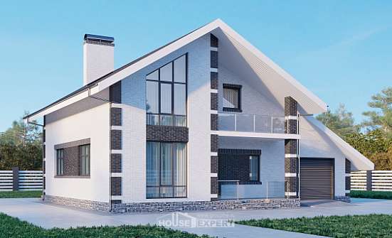 190-008-П Проект двухэтажного дома с мансардным этажом и гаражом, красивый домик из блока Липецк | Проекты домов от House Expert