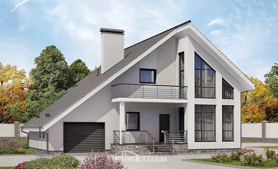 200-007-Л Проект двухэтажного дома с мансардным этажом и гаражом, просторный домик из твинблока Липецк | Проекты домов от House Expert