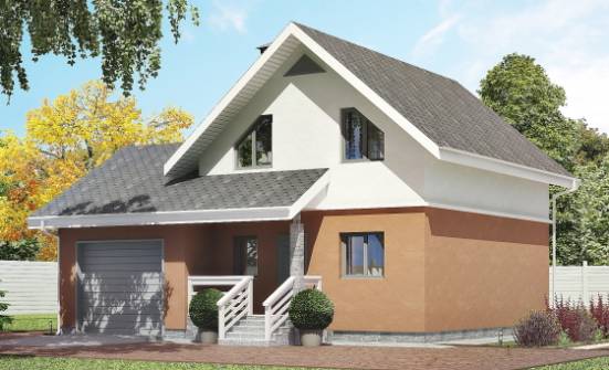 120-002-Л Проект двухэтажного дома мансардой и гаражом, классический домик из бризолита Елец | Проекты домов от House Expert