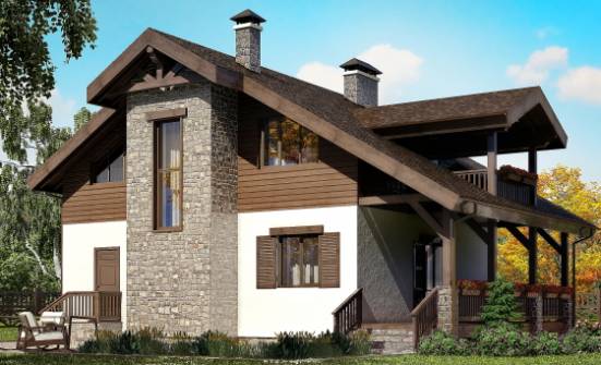 150-004-Л Проект двухэтажного дома с мансардой, недорогой коттедж из пеноблока Елец | Проекты домов от House Expert
