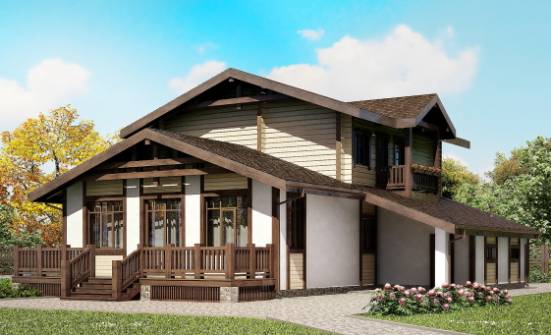 190-004-П Проект двухэтажного дома с мансардой и гаражом, красивый домик из газобетона из бревен Елец | Проекты домов от House Expert