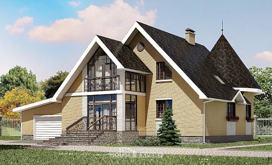 250-001-Л Проект двухэтажного дома с мансардным этажом, гараж, современный домик из пеноблока Липецк | Проекты домов от House Expert