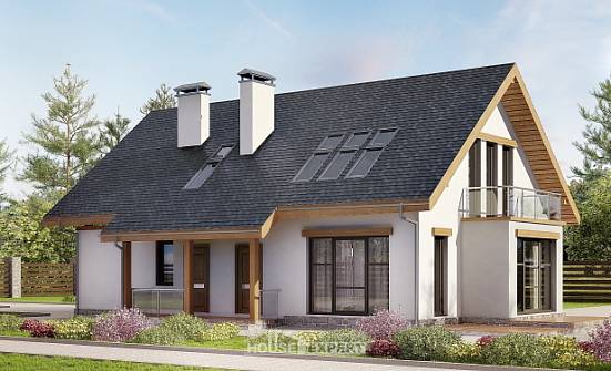 185-005-П Проект двухэтажного дома мансардой и гаражом, средний домик из поризованных блоков Липецк | Проекты домов от House Expert