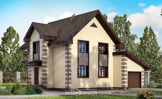 160-004-П Проект двухэтажного дома, гараж, бюджетный домик из поризованных блоков Липецк | Проекты домов от House Expert