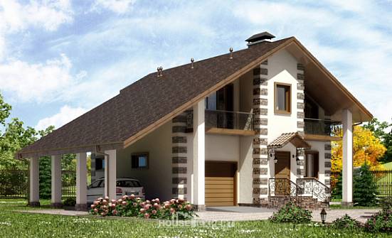 150-003-Л Проект двухэтажного дома с мансардой и гаражом, уютный загородный дом из дерева Липецк | Проекты домов от House Expert