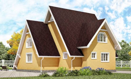155-008-П Проект двухэтажного дома мансардой, простой загородный дом из бревен Липецк | Проекты домов от House Expert