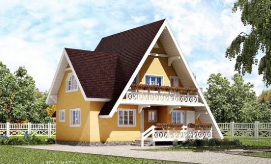 155-008-П Проект двухэтажного дома мансардой, простой загородный дом из бревен Липецк | Проекты домов от House Expert