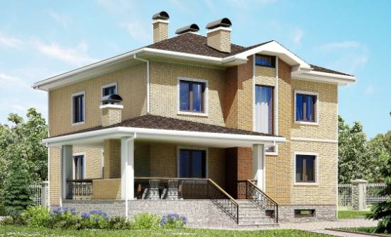 350-002-Л Проект трехэтажного дома и гаражом, большой коттедж из кирпича Елец | Проекты домов от House Expert
