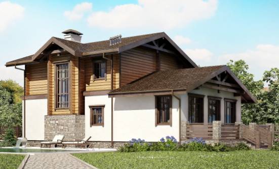 170-004-Л Проект двухэтажного дома с мансардным этажом, гараж, скромный загородный дом из арболита из дерева Липецк | Проекты домов от House Expert