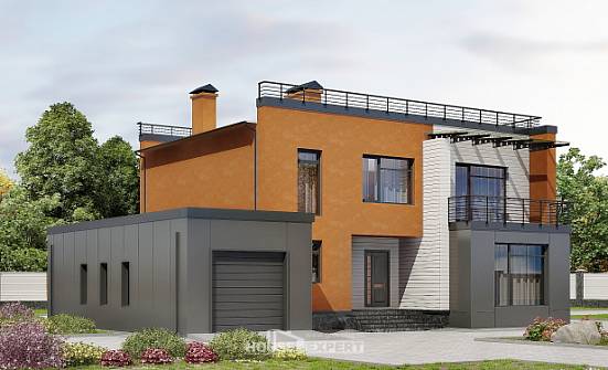 260-002-Л Проект двухэтажного дома и гаражом, уютный домик из пеноблока Елец | Проекты домов от House Expert