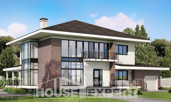 275-002-П Проект двухэтажного дома и гаражом, современный домик из кирпича Липецк, House Expert