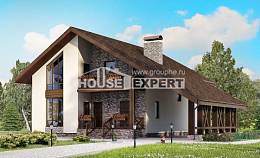155-007-П Проект двухэтажного дома мансардой, гараж, скромный загородный дом из арболита Елец, House Expert