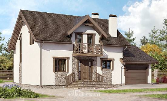 180-013-П Проект двухэтажного дома мансардой, гараж, классический домик из блока Липецк | Проекты домов от House Expert