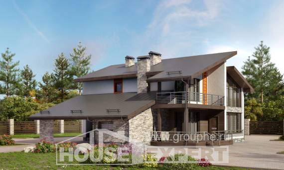 200-010-П Проект двухэтажного дома с мансардным этажом, гараж, современный домик из поризованных блоков Липецк, House Expert