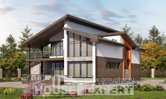 200-010-П Проект двухэтажного дома мансардный этаж и гаражом, уютный домик из арболита Елец, House Expert