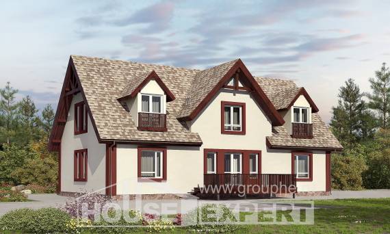 300-008-Л Проект двухэтажного дома с мансардным этажом, гараж, современный загородный дом из газобетона Елец, House Expert